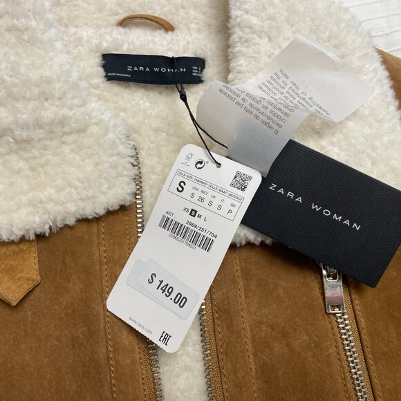 NWT Zara Woman Suede + Faux Shearling Bomber - Picture 6 of 9